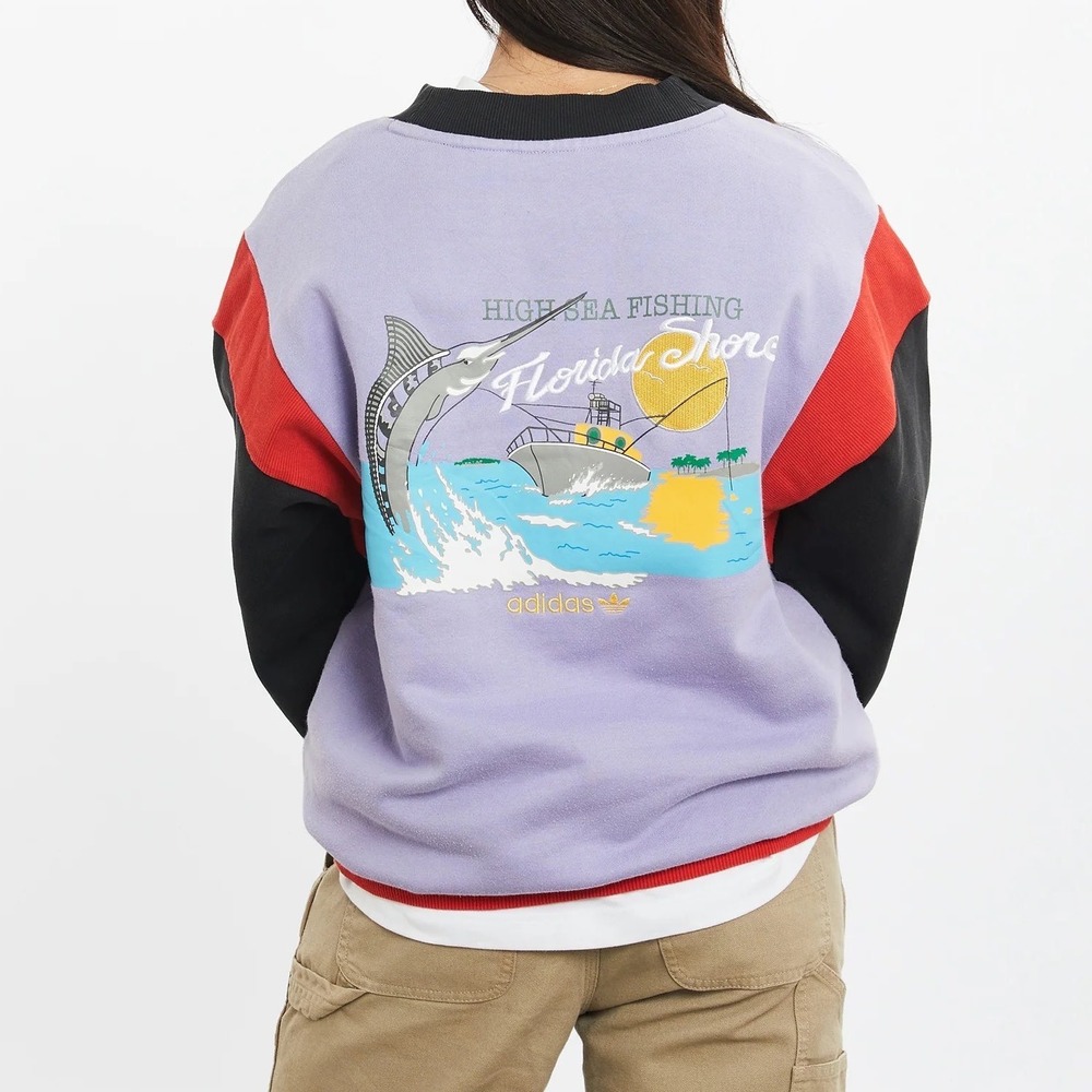 Adidas From The Archive Florida Fishing‎ Colorblock Sweatshirt Purple L k3
